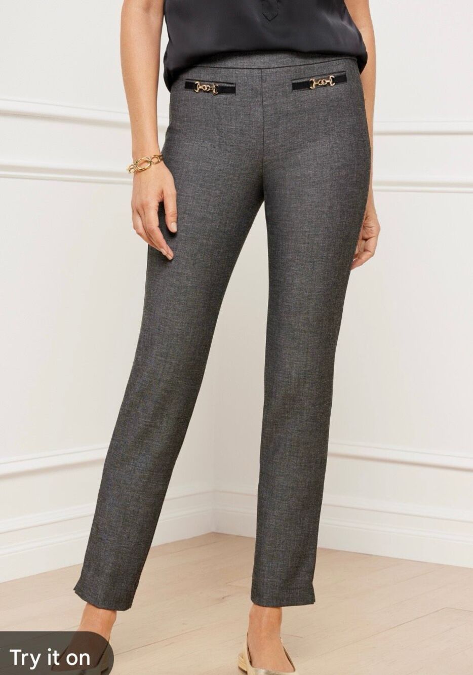 Talbots NWT grey Chatham slim leg horsebit pant 14